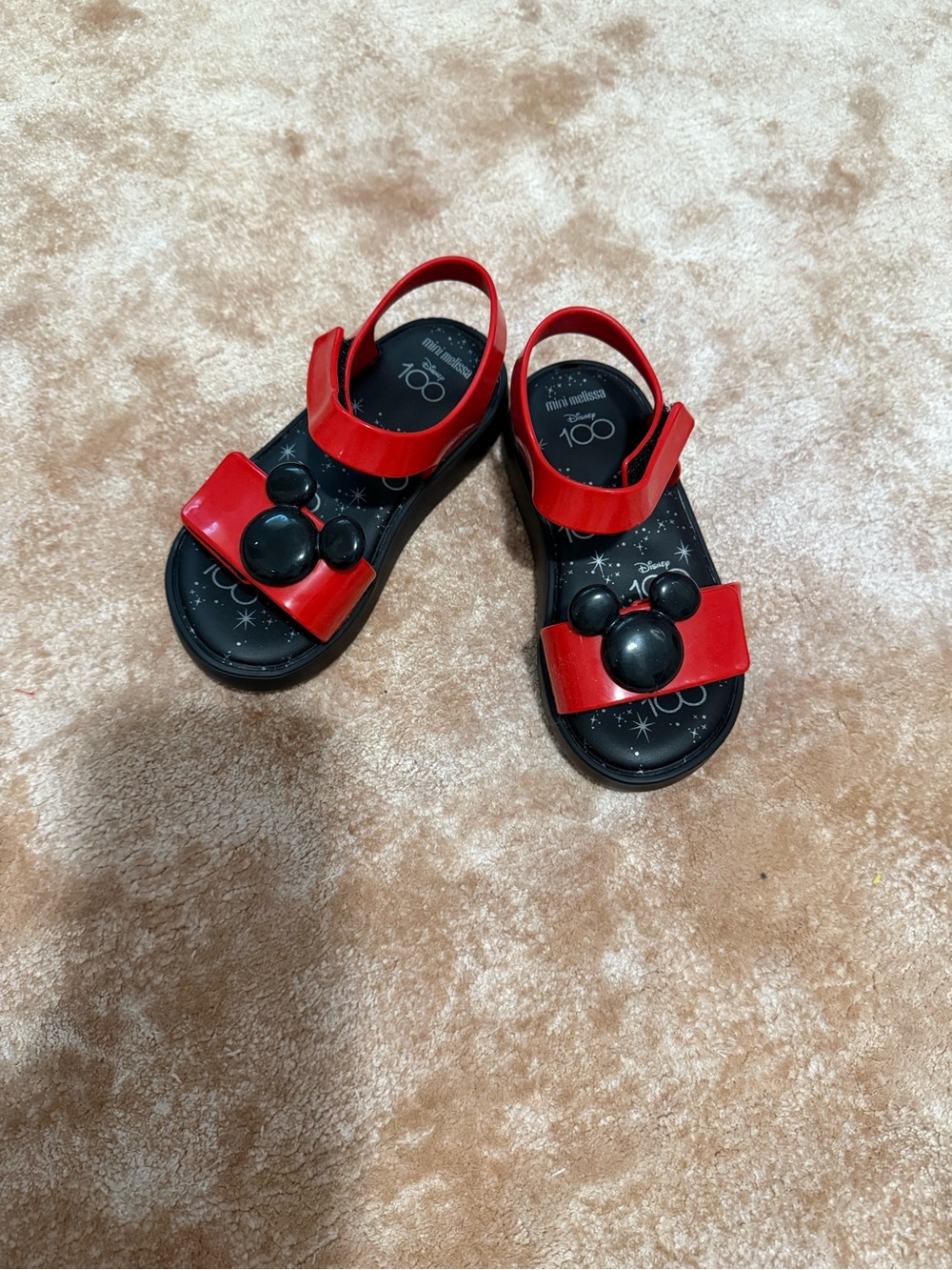 Mini Melissa Red and Black Mickey-Style Kids Sandals
